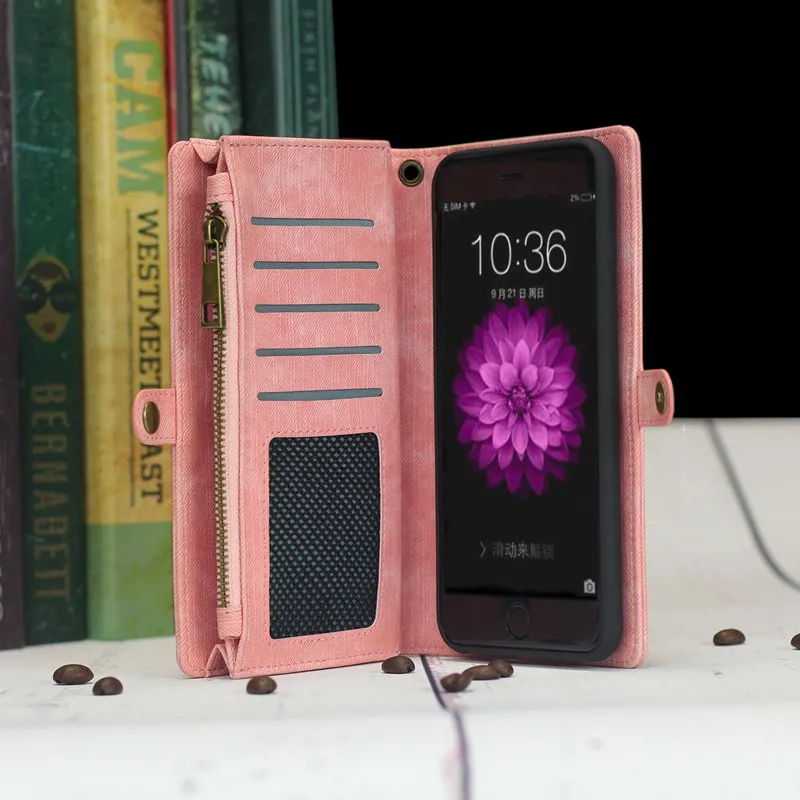 Многофункциональный бумажник чехол для iphone 8 6 S 7 плюс молния отделения карточек