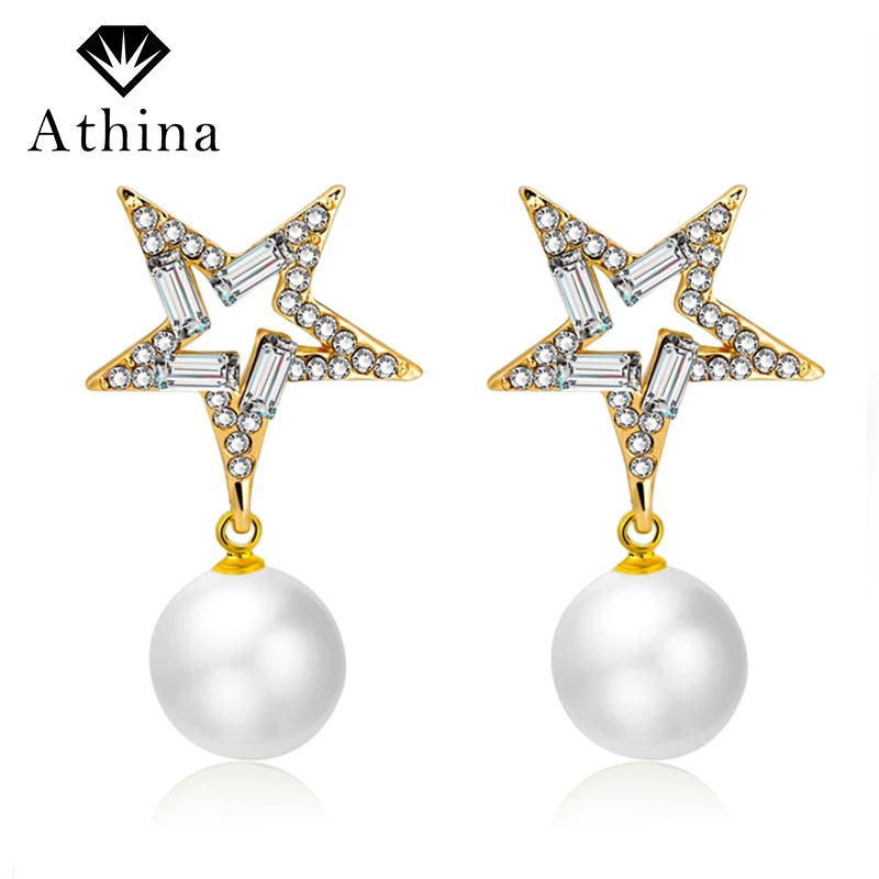 Серьги женские золотистые с кристаллами и звездами 2018|brand earrings for women|earrings womenearrings