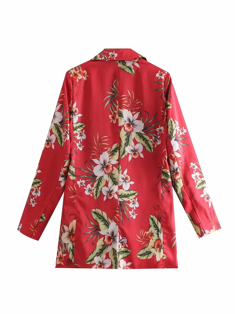 Шикарный Элегантный женский красный цветочный принт короткие костюмы карманы