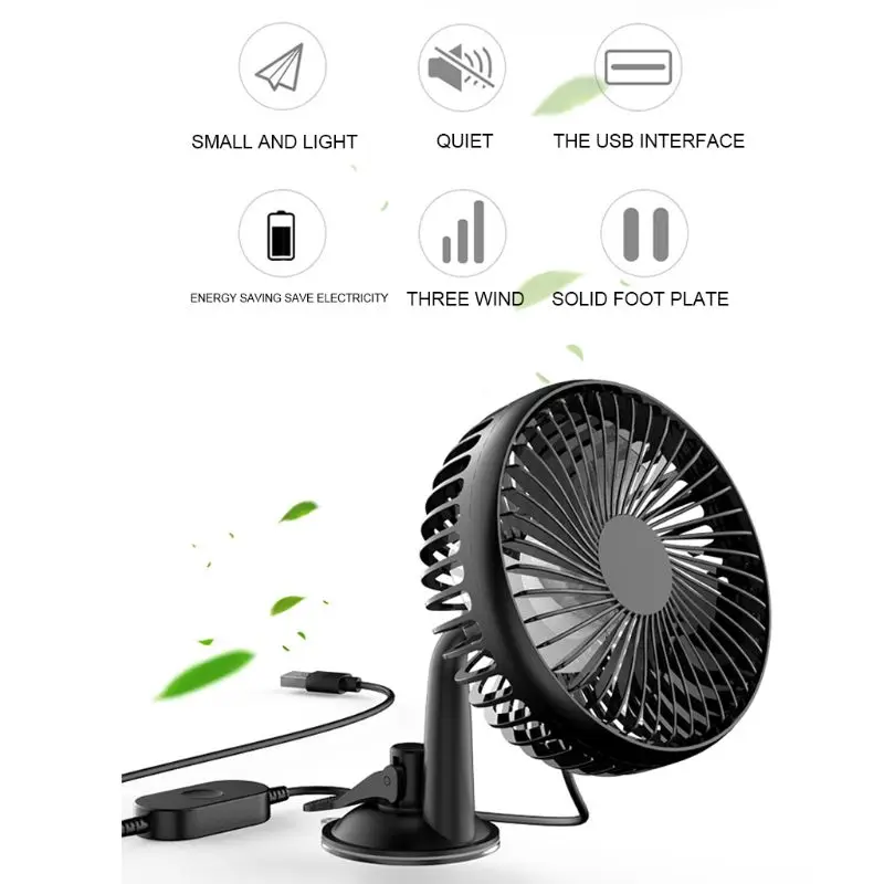 

Suction Cup Single Head 5.5 Inch Car Fan 12V24V Universal Large Wind Three Speed Control USB Car Fan