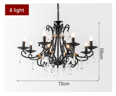 8 light Американская люстра в стиле кантри садовые лампы из ковкой стали Ретро освещение в аудитории креативная спальня гостиная хрустальные люстры - Цвет абажура: 8 light
