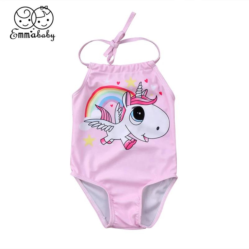 2018 Summer Cute Newborn Baby Unicorn Swimsuit Sleeveless Backless Beachwear Romper Jumpsuit One Pieces Bathing Suit Sunsuit