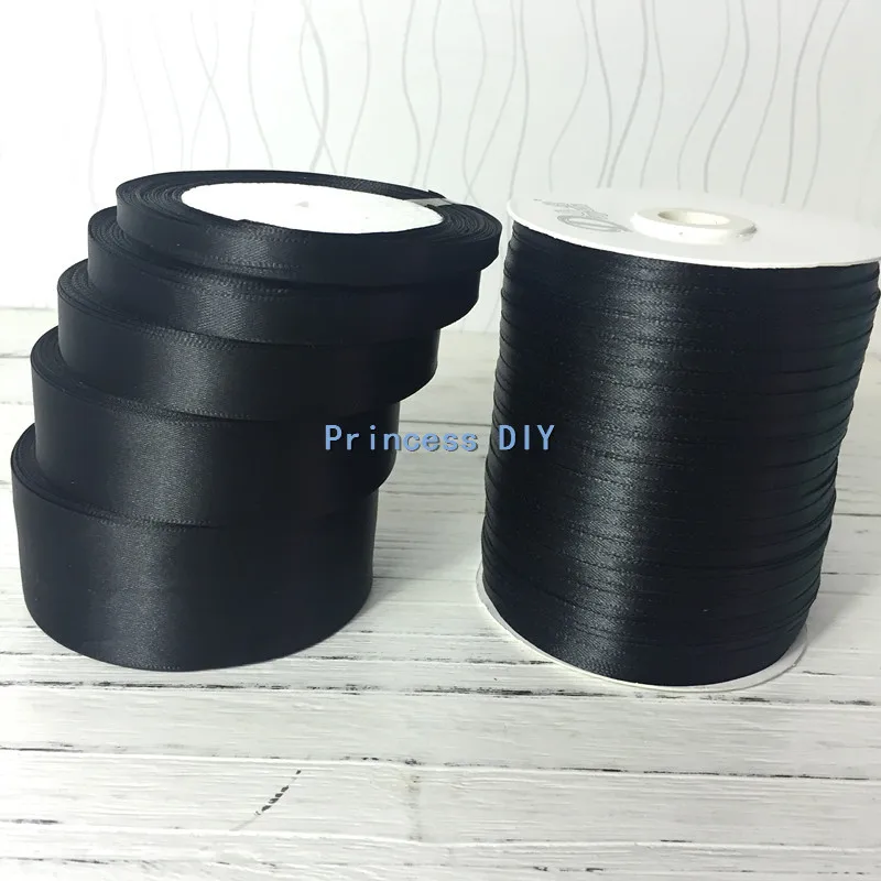Атласная лента разных размеров 6 черного цвета для украшения свадебной вечеринки