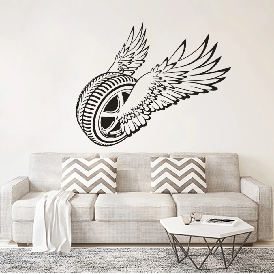 Крылатые автомобильные колеса Виниловая наклейка на стену волшебные летающие