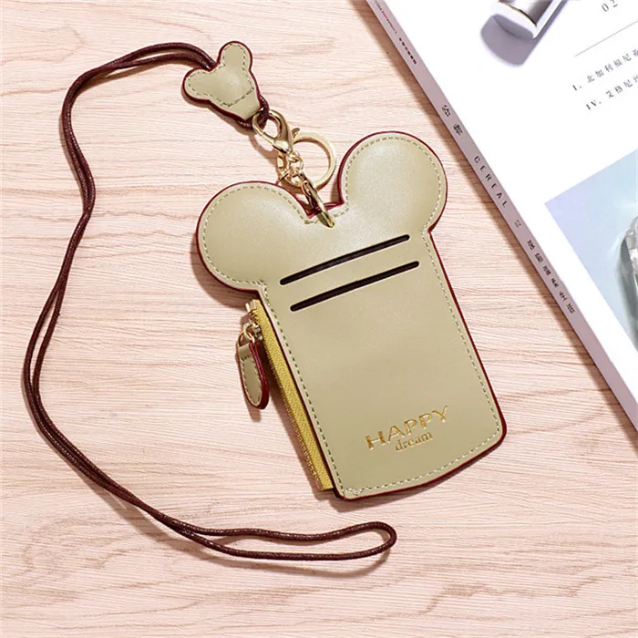 Green Card Holder XZXBBAG из искусственной кожи Милая мышь большие уши кредитный держатель для карт кошелек женский многофункциональный чехол для ID карты мультфильм девушки держатель для карт - Цвет: Green Card Holder