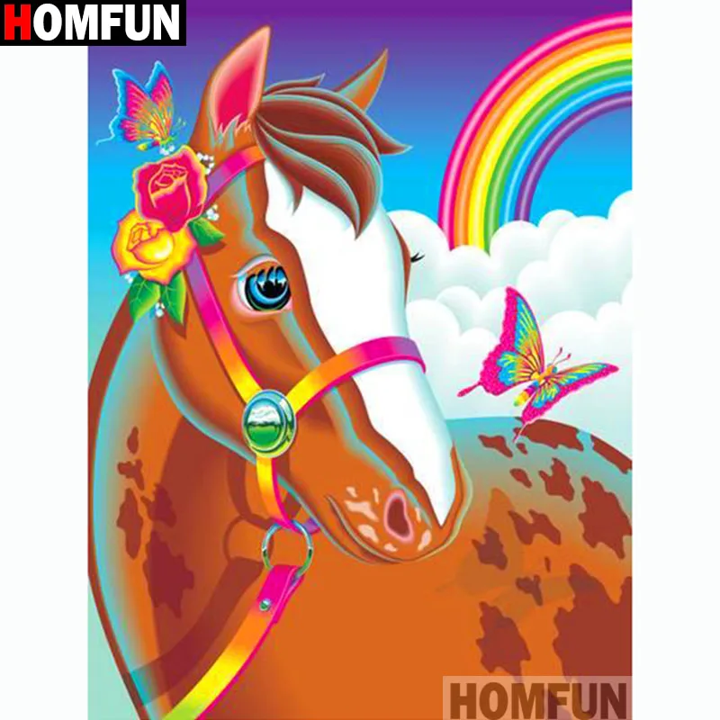 Алмазная живопись HOMFUN мультяшная лошадь картина с полными квадратными/круглыми