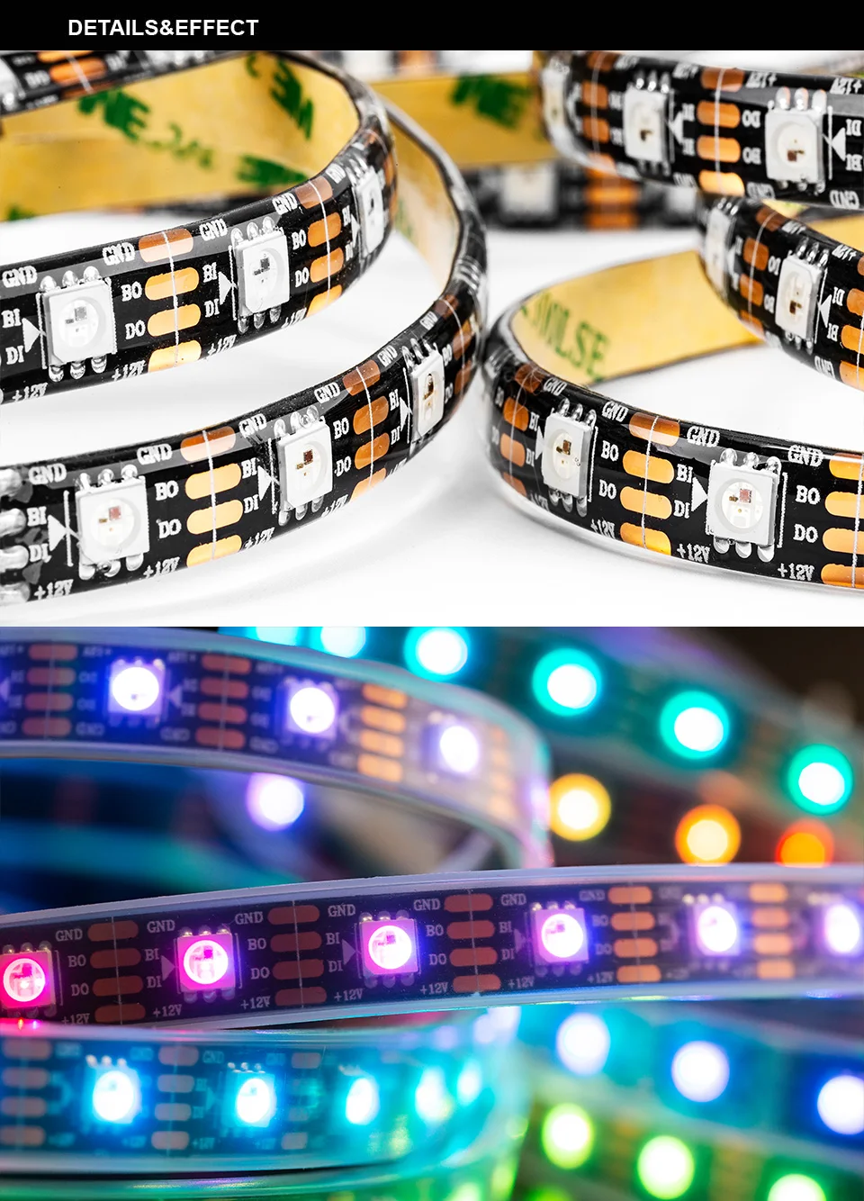DC12V WS2815(WS2812B/WS2813) RGB светодиодный Пиксели полосы светильник двойной сигнала синхро-адаптер длиной 1 м/5 м индивидуально адресуемых СВЕТОДИОДНЫЙ 30/60/144 Пиксели/светодиодный s/m