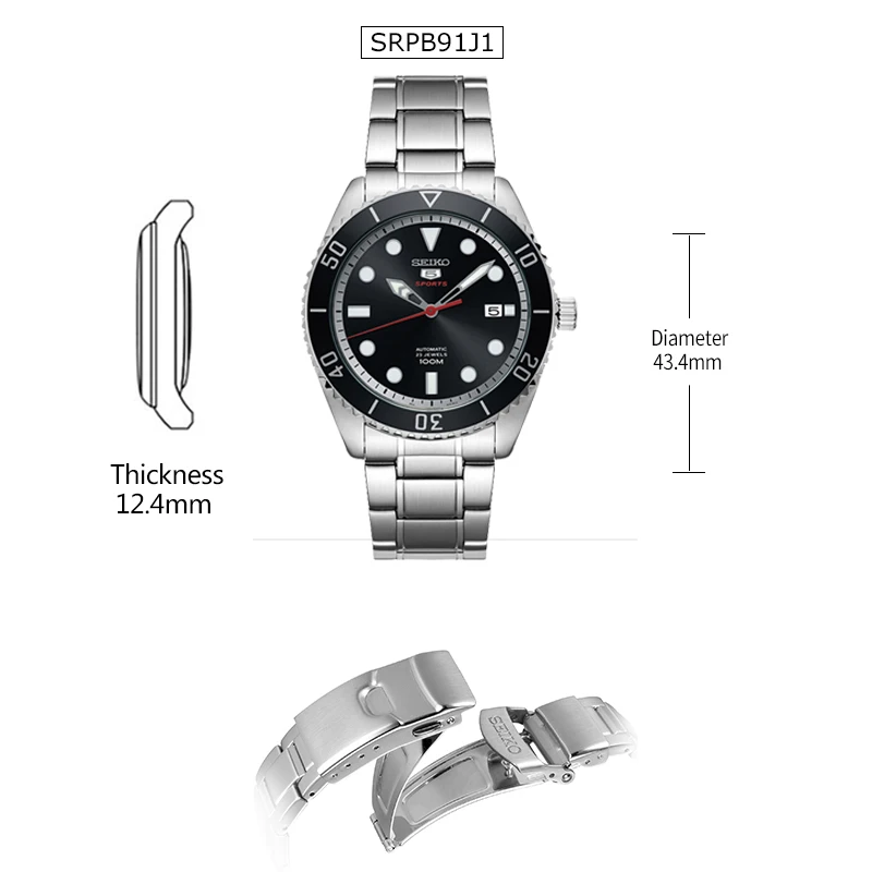 SRPB91J1 Original SEIKO 5 Men's Watch Automatic Mechanical 10 Bar Water Resistant Sport watch SRPB94/91/89/93J1 Stainless Steel - Цвет: SRPB91J1