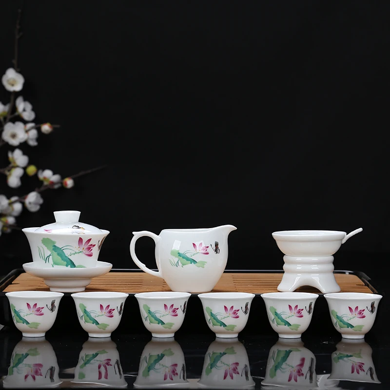 

9Pcs/Lot New Style Kung Fu Teaware Set Porcelain Tea Set 6cup 1 Gaiwan 1 Chahai 1 Tea Strainer Home Tea Ceremony Drinkware
