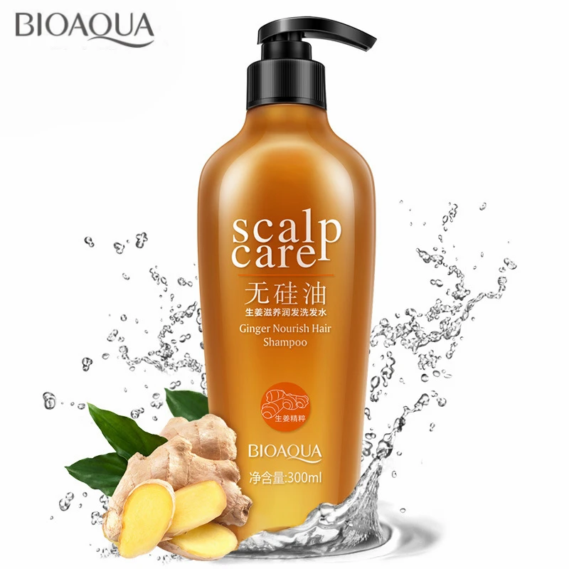 

BIOAQUA Natural Ginger Shampoo Without Silicone Oil Deep Cleaning Dandruff Nourishing Oil-Control Itching Health Hair Care 300ML