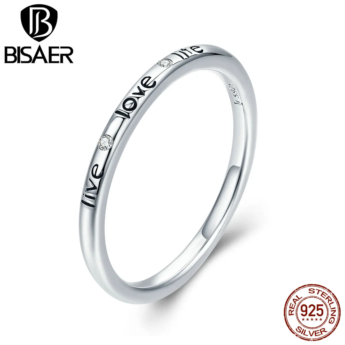 BISAER горячая Распродажа 925 пробы серебряные женские кольца с буквой Love Life и буквой алфавита для женщин Свадебные ювелирные изделия GXR275
