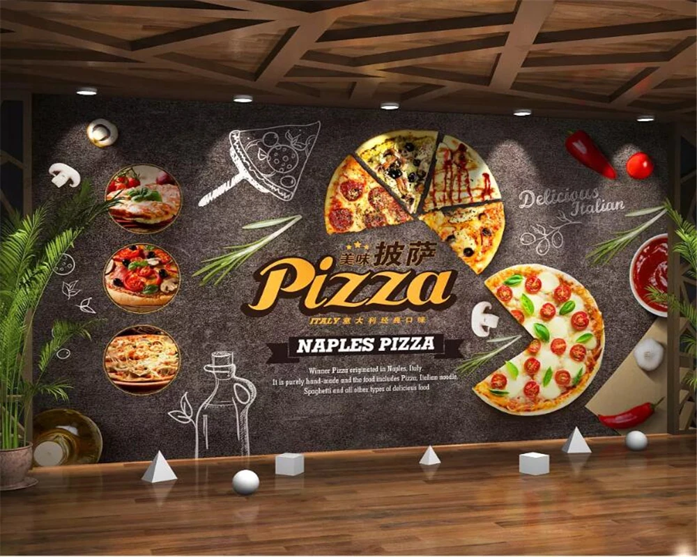 

Beibehang Customize Any Size Creative Cartoon Pizza Mural Wallpaper Cafe Restaurant Background Decorative Mural 3d wallpaper