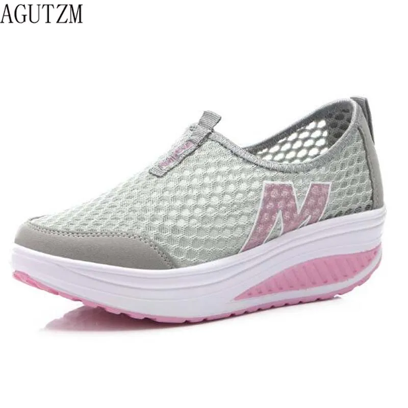 

AGUTZM Hot Selling 2020 Fashion Net cloth Shoes Women Swing Wedge Casual Shoes 5 Cm Platform Shoes V84