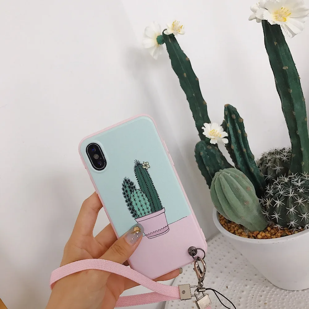 Hazy Beauty Для кейса iPhone X Роскошный кейс с крюком-петлей, украшенный силиконовыми мягкими чехлами с рисунком кактуса для iPhone 7 8 6s plus Обложка телефона оболочка на.