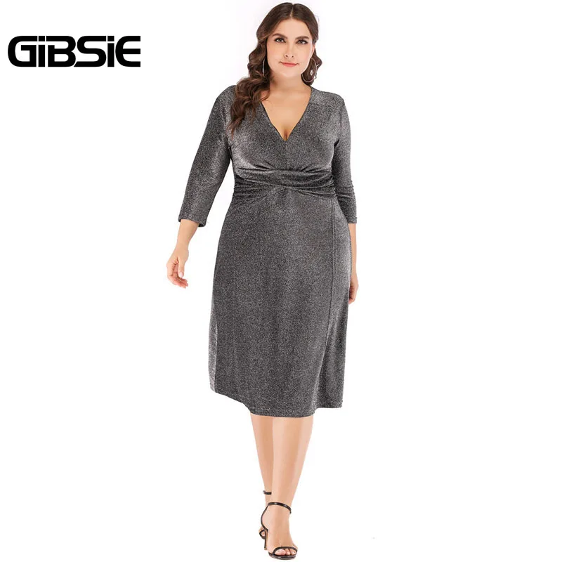 Платье GIBSIE 6XL 5XL 4XL женское сексуальное элегантное вечернее с рукавом 3/4 и