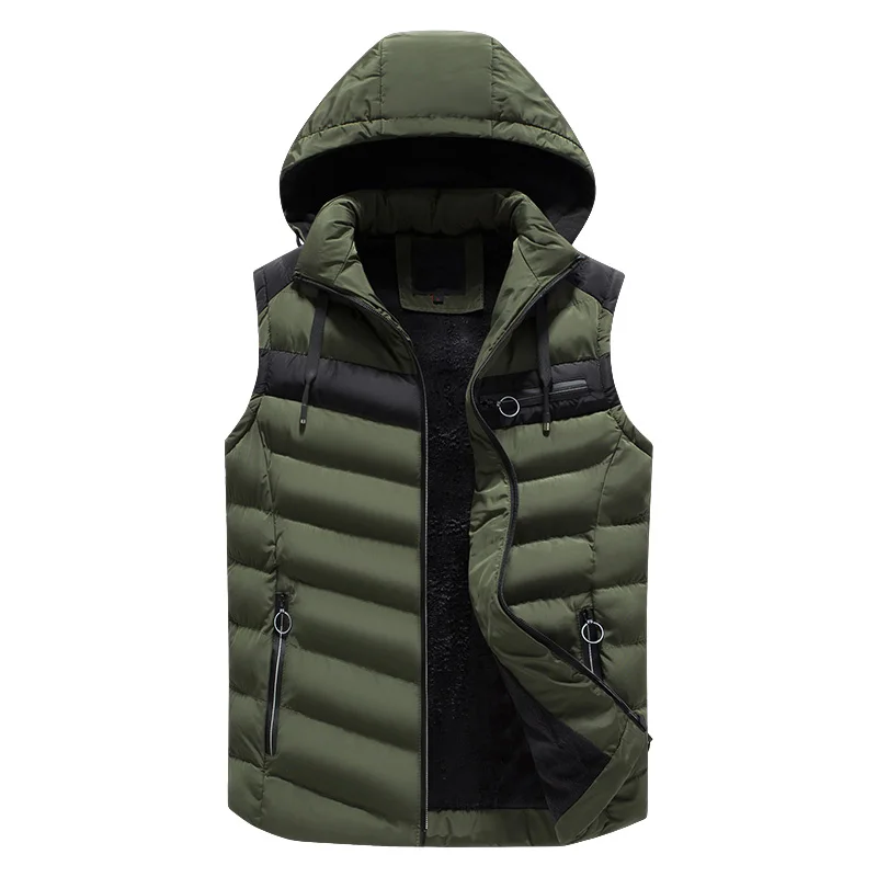 Dark Green Мужской легкий Qyilted съемный пуховый жилет с капюшоном Зимняя Повседневная теплая хлопковая стеганая куртка без рукавов мужской жилет Homme - Цвет: Dark Green