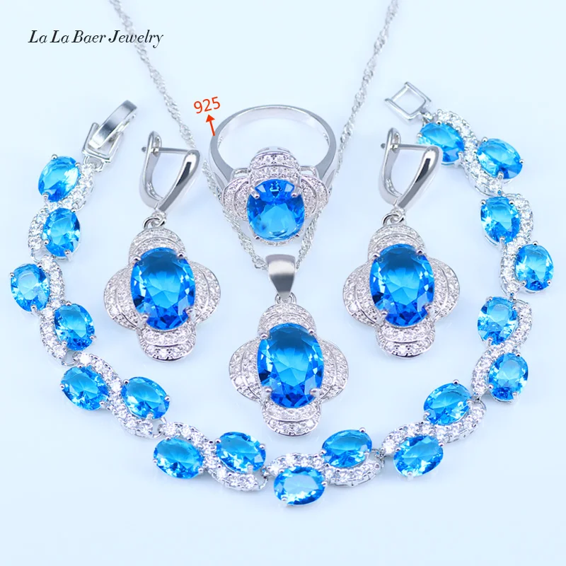 L & B Новое поступление Стиль Небесно Голубой австрийского Хрусталя Белый циркония серебряный Цвет 925 логотип