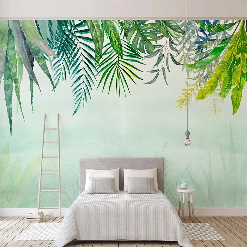 

Custom Mural Wallpaper 3D Watercolor Green Leaves Cactus Fresco Living Room TV Bedroom Nordic Style Wall Painting 3D Wall Papers