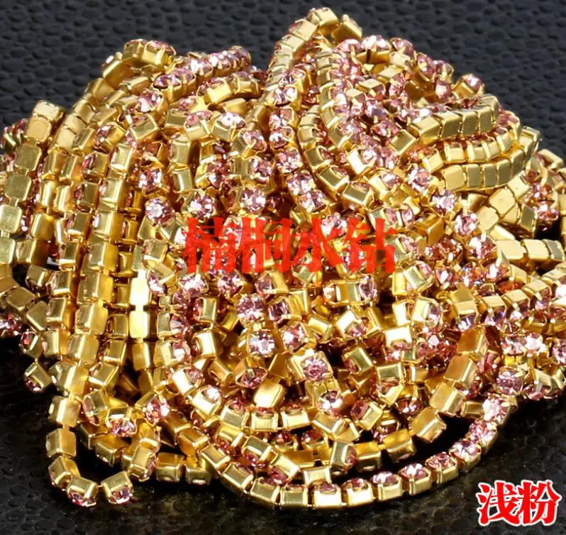 SS4 SS6 SS8 SS10 SS12 SS16 из страз Серебряного и золотого чашка цепочка с подвеской в виде лапы плотные с украшением в виде кристаллов цепочка со стразами B007 - Цвет: light  pink
