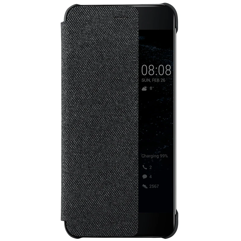 Чехол для HUAWEI P10,, официальный, с умным окошком, Холщовый, кожаный, флип-чехол, HUAWEI P10 Plus, чехол, бизнес P10 Plus, откидная крышка - Цвет: Темно-серый
