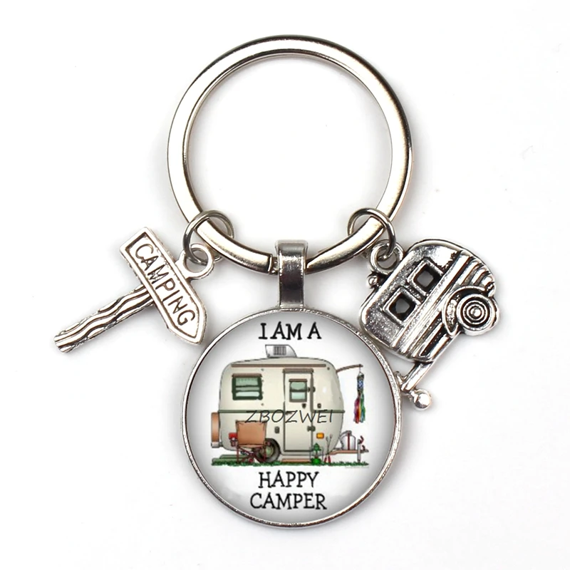 Счастливый Отдых милые туристический автомобиль я лагерь camper ключ дорожный знак брелок со стеклянным кабошоном путешественник цепочка для ключей «богиня»;