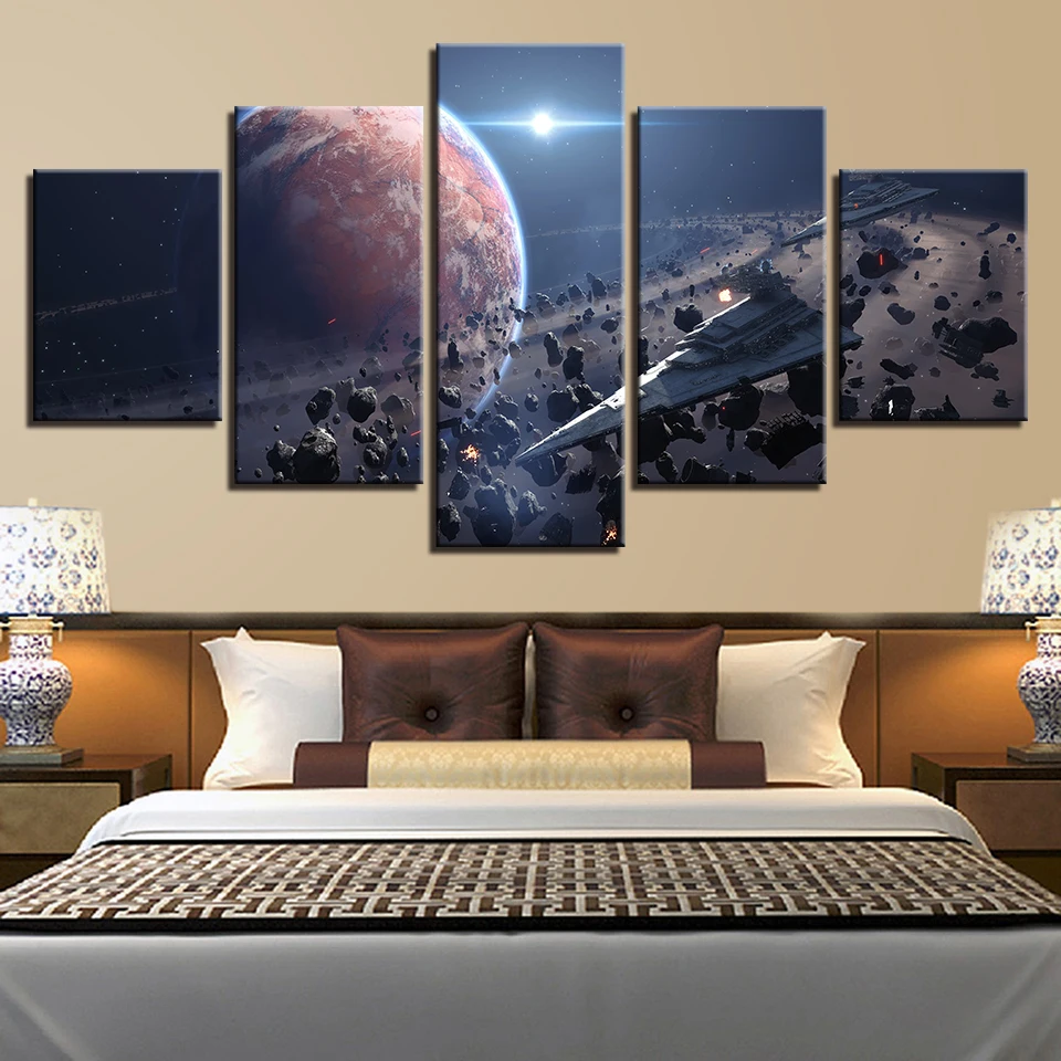 Spaceman Earth Jupiter Venus Sun Moon Universe 5 Piece Wall Pictures For Living Room color Painting Art Home Decor Abstract 17 | Дом и сад