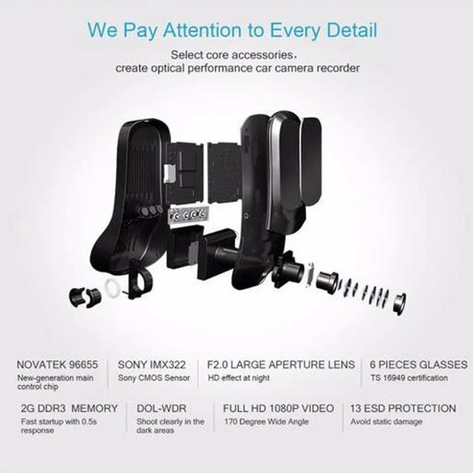 BesMoonsee Dash Camera 170 широкоугольная камера с русским языком Full HD 1080P автомобильная Novatek