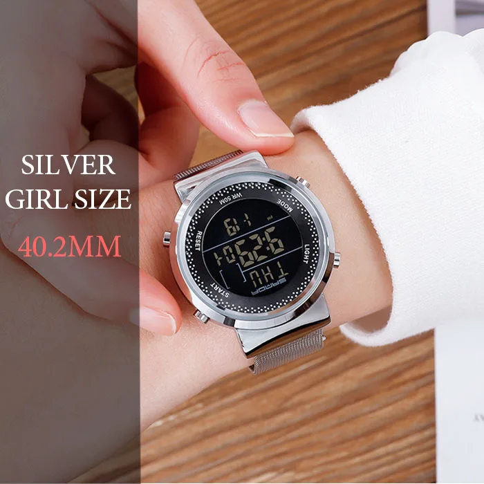 Silver Women Size Relogio Feiminio, цифровые часы, женские, Роскошные, розовое золото, женские, мужские, спортивные часы, светодиодный, электронные, наручные часы, водонепроницаемые, reloj mujer - Цвет: Silver Women Size