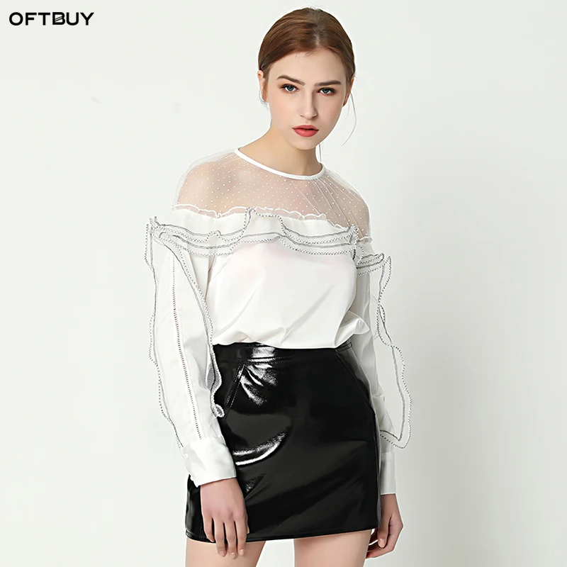OFTBUY 2019 Новый Повседневное кружева блузка Весна Лето Топ женские топы и блузки blusas