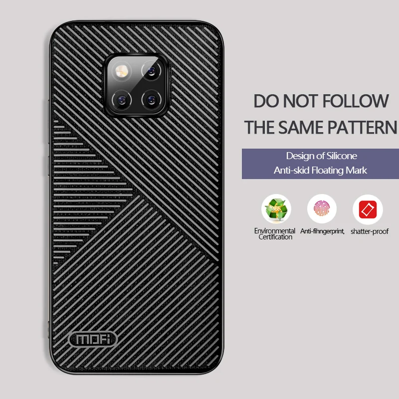 Чехол для huawei mate 20 Pro, MOFI huawei mate 20, силиконовый чехол в полоску, чехол для задней панели mate 20pro, противоскользящий эпоксидный чехол - Цвет: Black