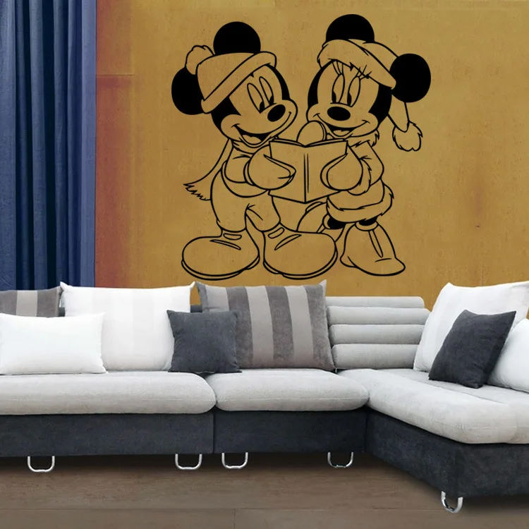 Interesting Mickey Mouse read a book living room bedroom bedside children's sofa backdrop waterproof wall stickers | Дом и сад