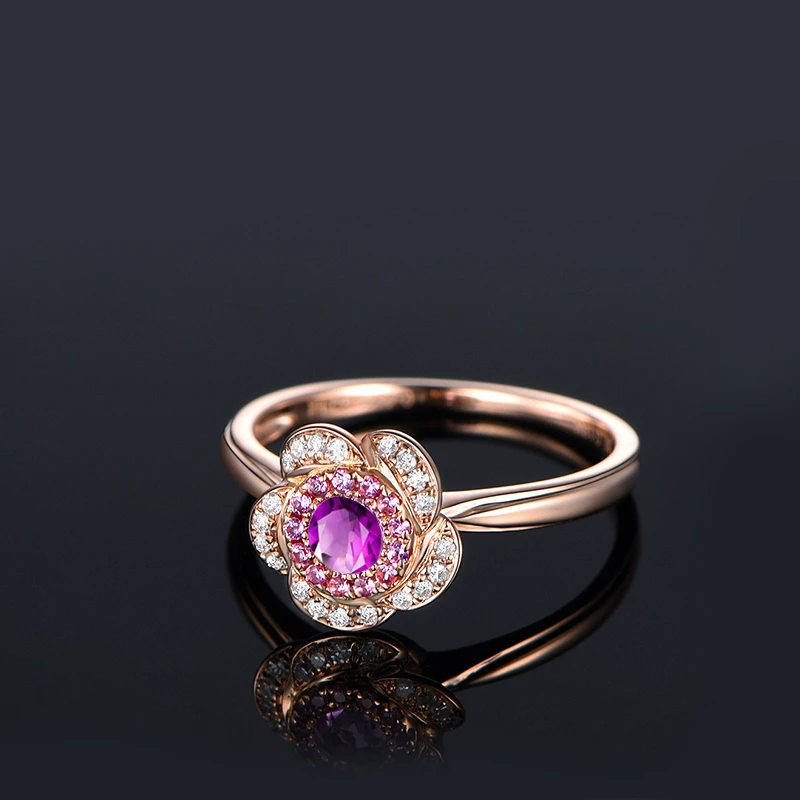 AINUOSHI натуральный аметист Цветок Кольцо 0.5ct Круглый драгоценный камень помолвка для женщин ювелирные изделия розовое золото цвет кольцо из стерлингового серебра 925