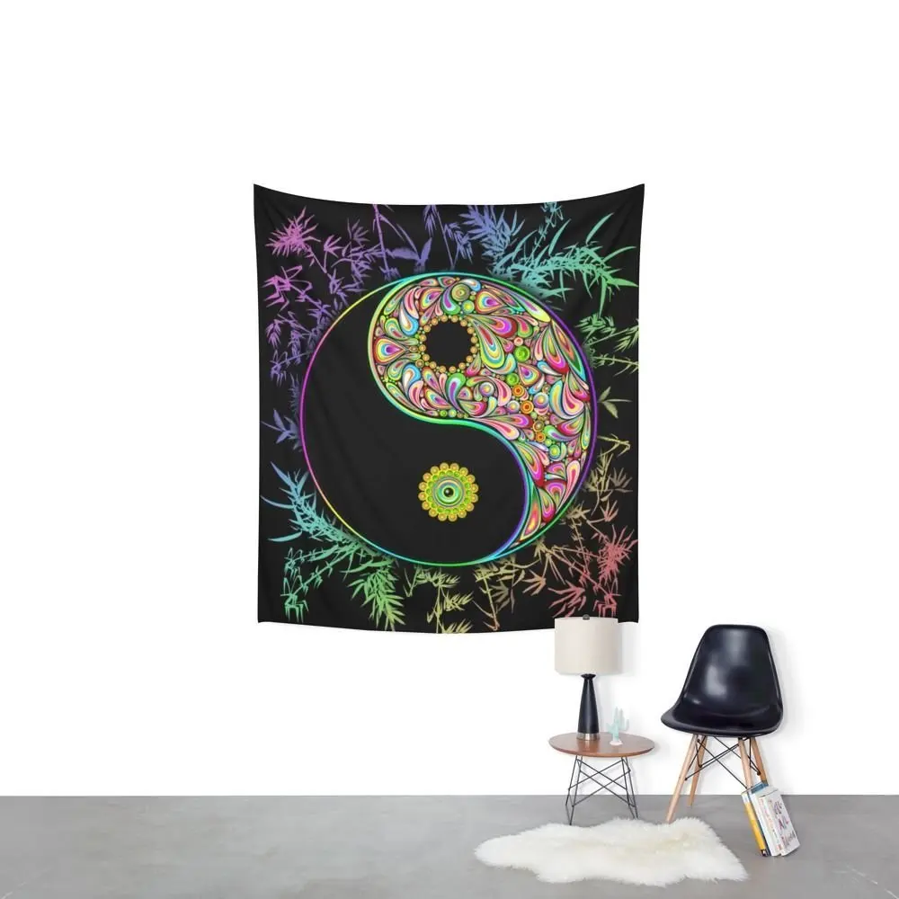 Модный МАНДАЛА ГОБЕЛЕН Yin Yang Bamboo Psychedelic напечатанный настенный гобелен для