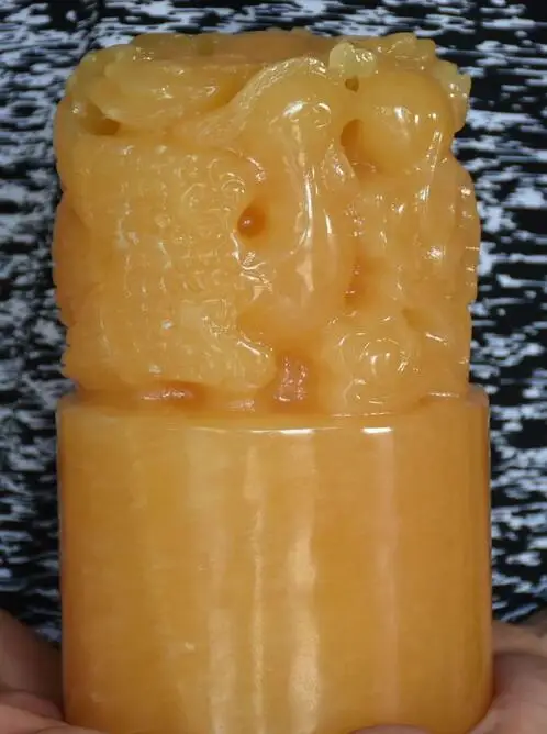 Натуральный желтый нефрит Четыре животного чудовище Дракон Pixiu феникс печать