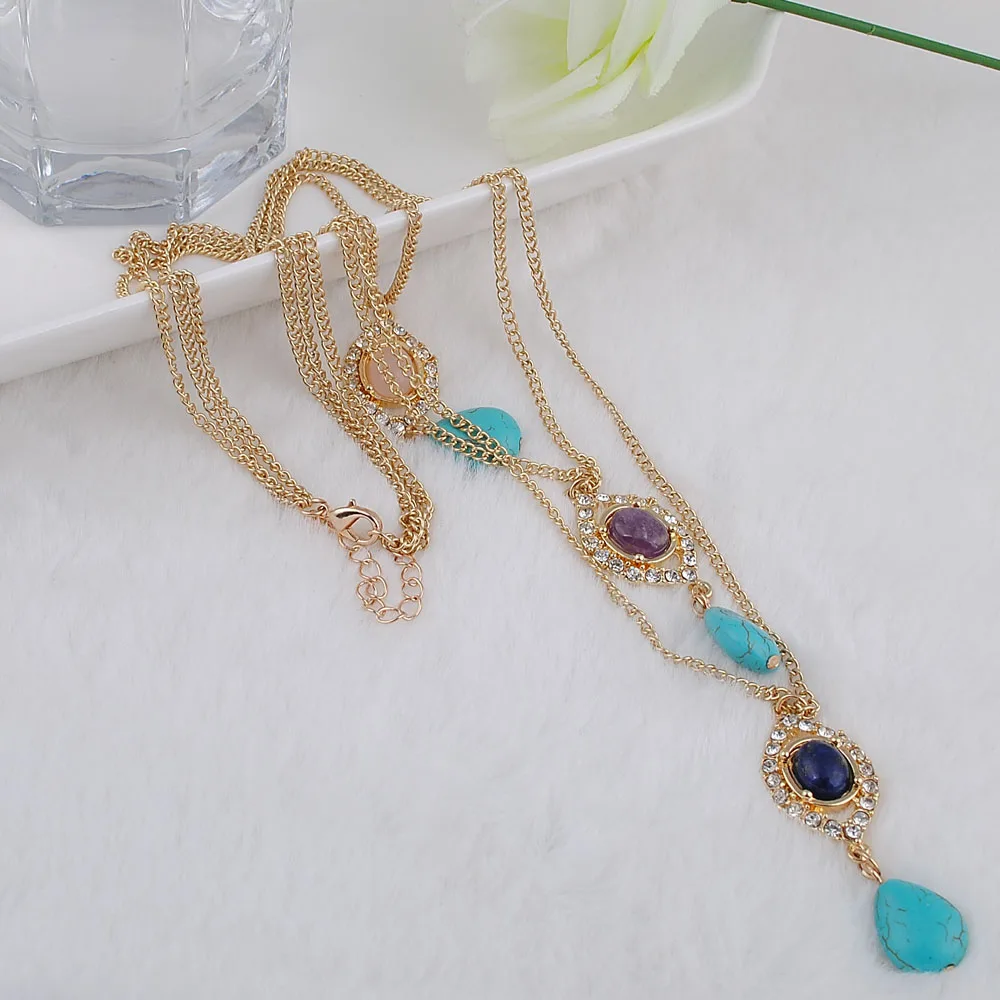 Ожерелья и подвески с натуральным камнем Модная бижутерия многослойные ожерелья