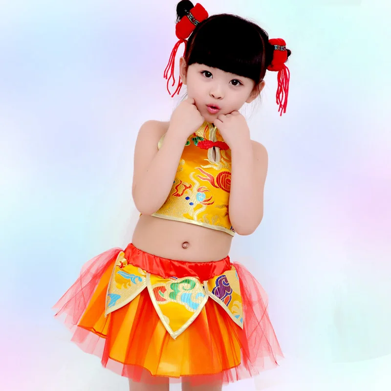 Детский костюм китайского народного танца с рисунком красного желтого дракона