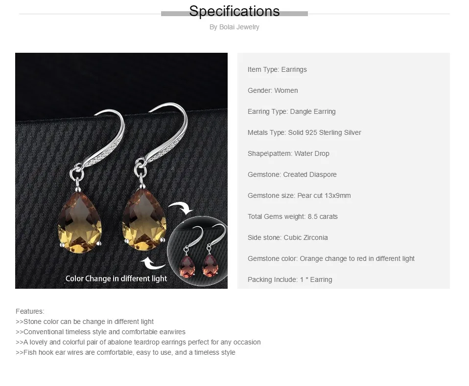 Bolai diaspore dangle earrings 925 sterling silver color change zultanite fine jewelry ear drop for women great gift