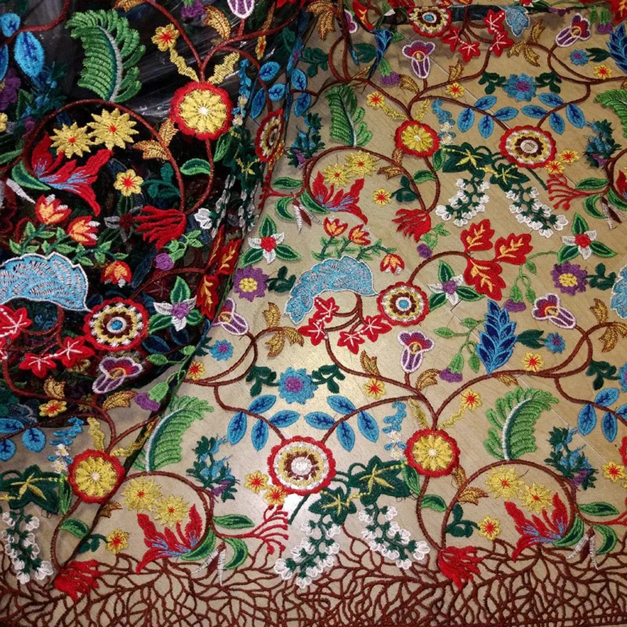 Most new custom curtains sheet fabric colorful embroid baroque New lace Sun flower embroidery Rain Forest textile fabrics | Дом и сад