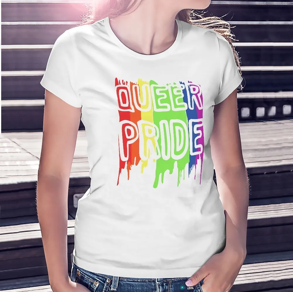 

Цветная художественная дизайнерская модная футболка QUEER PRIDE, женская футболка jollypeach, новая белая Повседневная футболка для женщин, женская ...