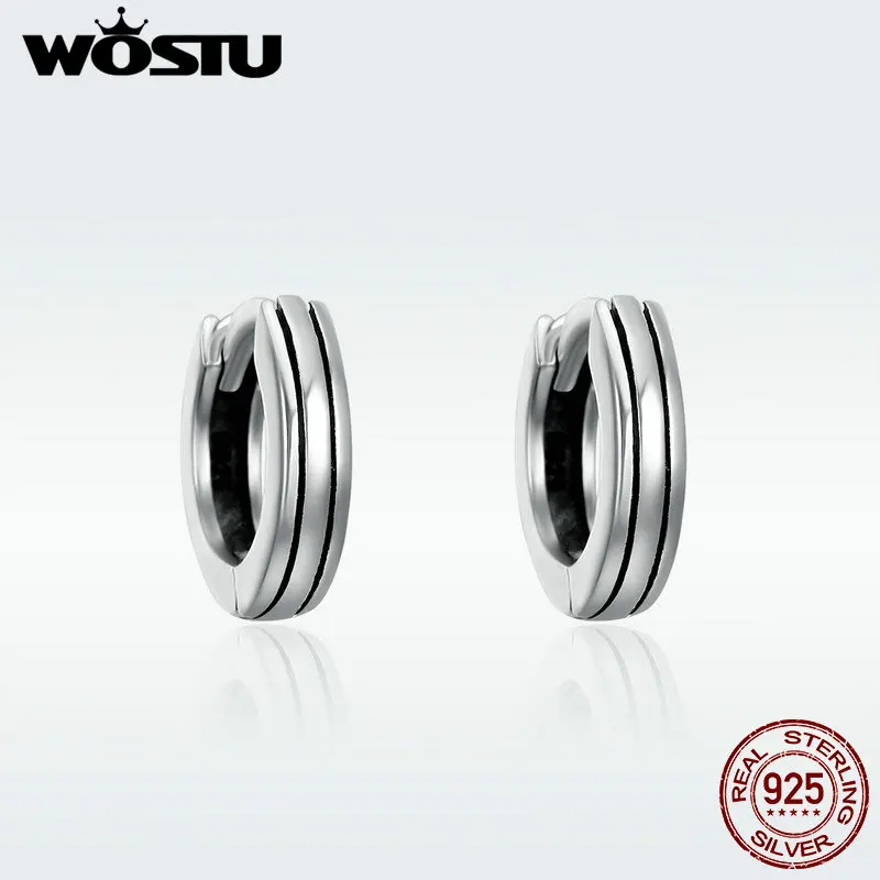 WOSTU Аутентичные 925 стерлингового серебра Хип хоп круглые серьги рок для женщин