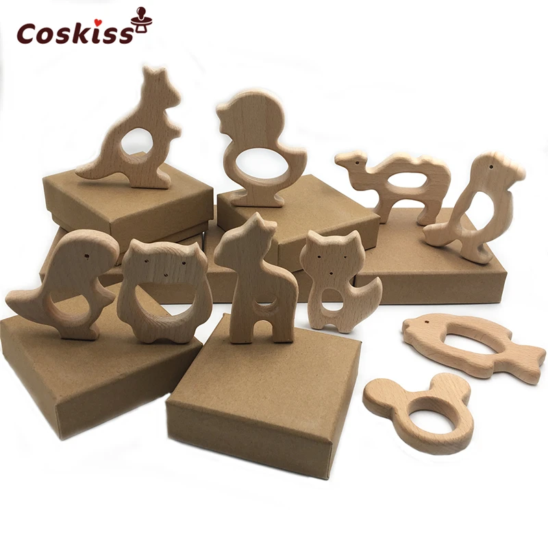 Mordedor de madera Natural hecho a mano para beb&eacute;, mordedor de madera seguro y respetuoso con el medio ambiente, colgante personalizado, bricolaje-0