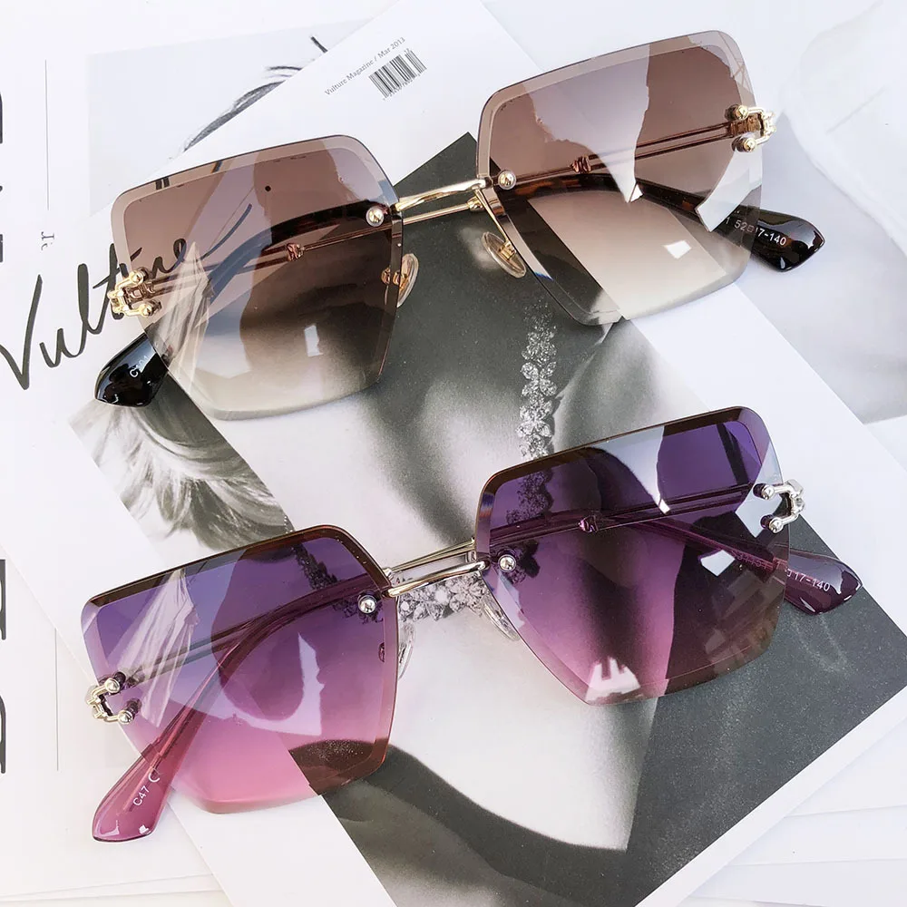 

Fashion Trending Oversized Gradient Sunglasses For Women Large Unique Rimless Sun Glasses Women Female Sunglass UV400 Lunettes