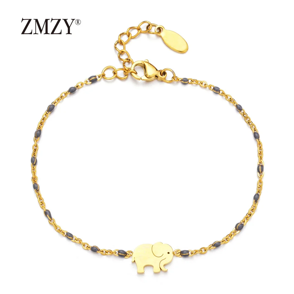 Gray ZMZY Dainty браслет со слонами подвеска золотого цвета браслет Femme цепочка на запястье ювелирные изделия из нержавеющей стали браслеты на удачу для женщин - Окраска металла: Gray