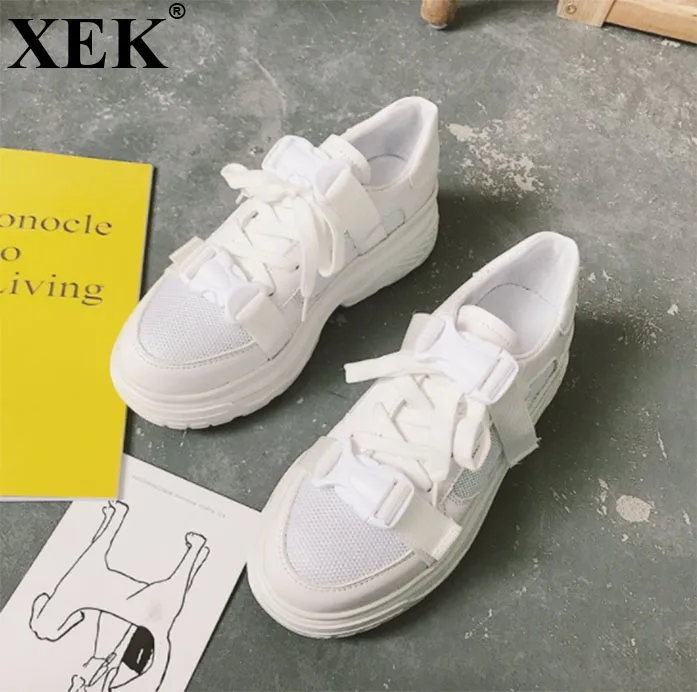 Женские кроссовки на платформе XEK из натуральной кожи и сетчатой ткани модная