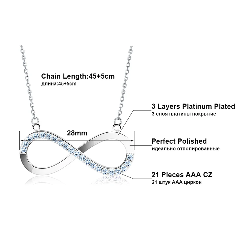 ORSA JEWELS AAA Блестящий австрийский CZ Бесконечность Кулон серебряный цвет ожерелье для женщин/любимого модное ювелирное изделие подарок ON112