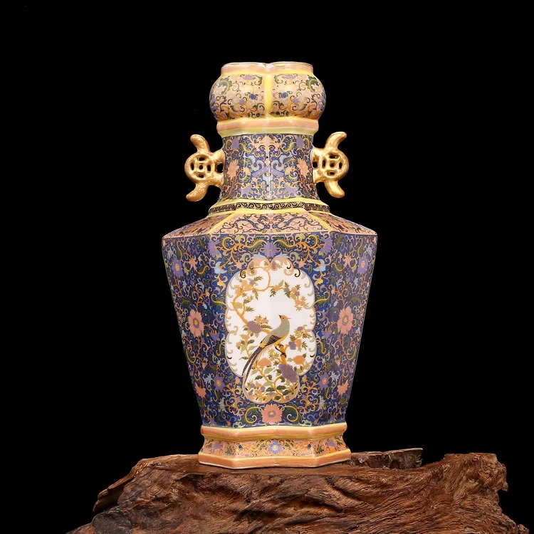 vase x 1 Эмаль Yongzheng год династии Цин Золотая ваза двойные Eears антикварная фарфоровая коллекция антикварного фарфора - Цвет: vase x 1