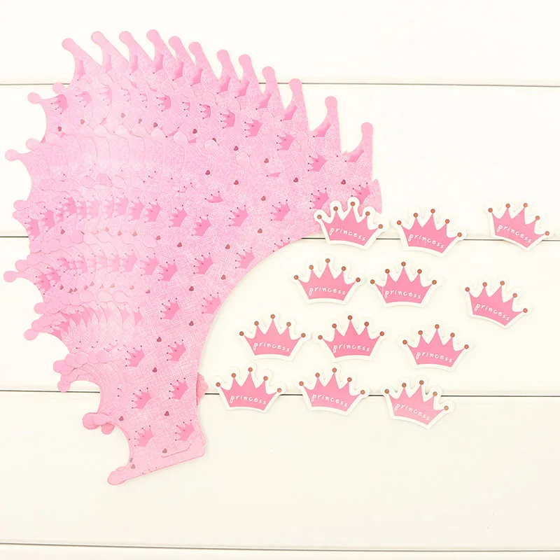 12 комплектов розовая корона для принцессы обертки кексов и топперы тортов