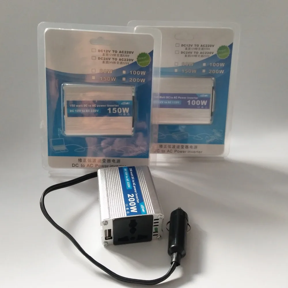 CE RoHS модифицированный синусоидальный выход с USB DC 12V 24V к AC 220V 110V автомобильный инвертор 100W 150W 200W