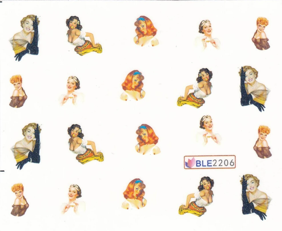 

20X Larger Sheet/Lot (11 DESIGNS IN 1) PIN UP GIRL Decals Water Transfer Nail Sticker Set BLE2204-2214