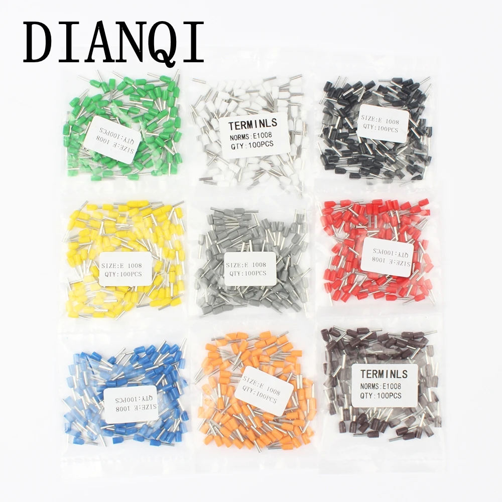 DIANQI E1008 трубки Изоляционные изолированные клеммы 100 шт./упак. 1MM2 кабель провода разъем изоляционные обжимной терминал разъем для электронных сигарет